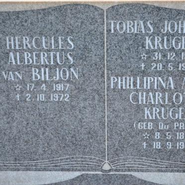 KRUGER Tobias Johannes 1889-1946 &amp; Phillipina Maria Charlotta DU PREEZ 1897-1968 :: VAN BILJON Hercules Albertus 1917-1972