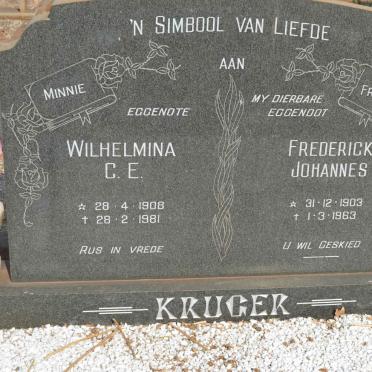 KRUGER Frederick Johannes 1903-1963 &amp; Wilhelmina C.E. 1908-1981