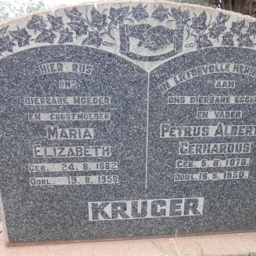 KRUGER Petrus Albertus Gerhardus 1878-1950 &amp; Maria Elizabeth 1882-1958
