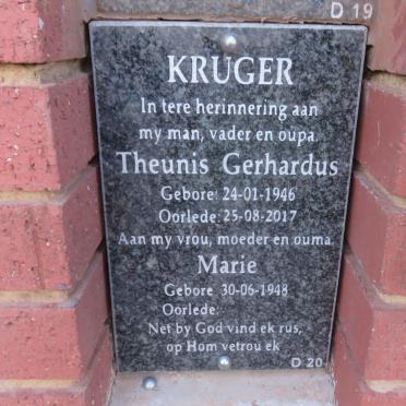 KRUGER Theunis Gerhardus 1946-2017 &amp; Marie 1948-