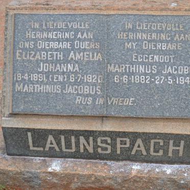 LAUNSPACH Marthinus Jacobus 1882-1946 :: LAUNSPACH Elizabeth Amelia Johanna 1891-1920