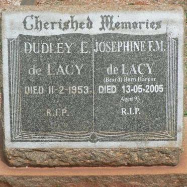 LACY Dudley E., de -1953 &amp; Josephine F.M. formerly BEARD nee HARPUR -2005