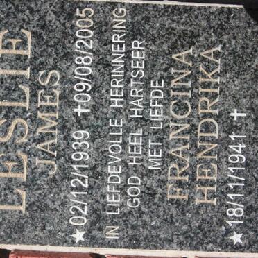LESLIE James 1939-2005 &amp; Francina Hendrika 1941-