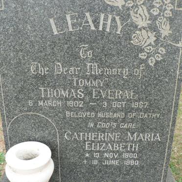 LEAHY Thomas Everal 1902-1967 &amp; Catherine Maria Elizabeth 1900-1980