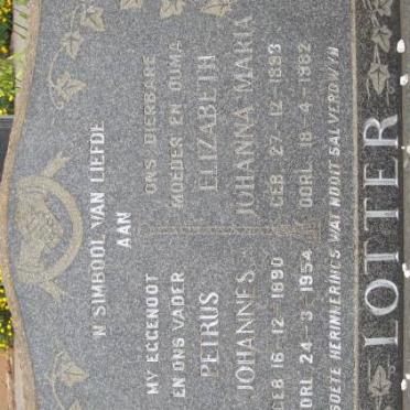 LOTTER Petrus Johannes 1890-1954 &amp; Elizabeth Johanna Maria 1893-1982