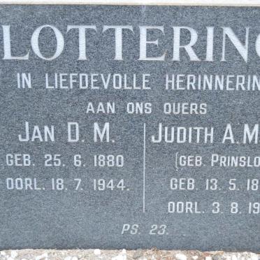 LOTTERING Jan D.M. 1880-1944 &amp; Judith A.M.C.J. PRINSLOO 1885-1956