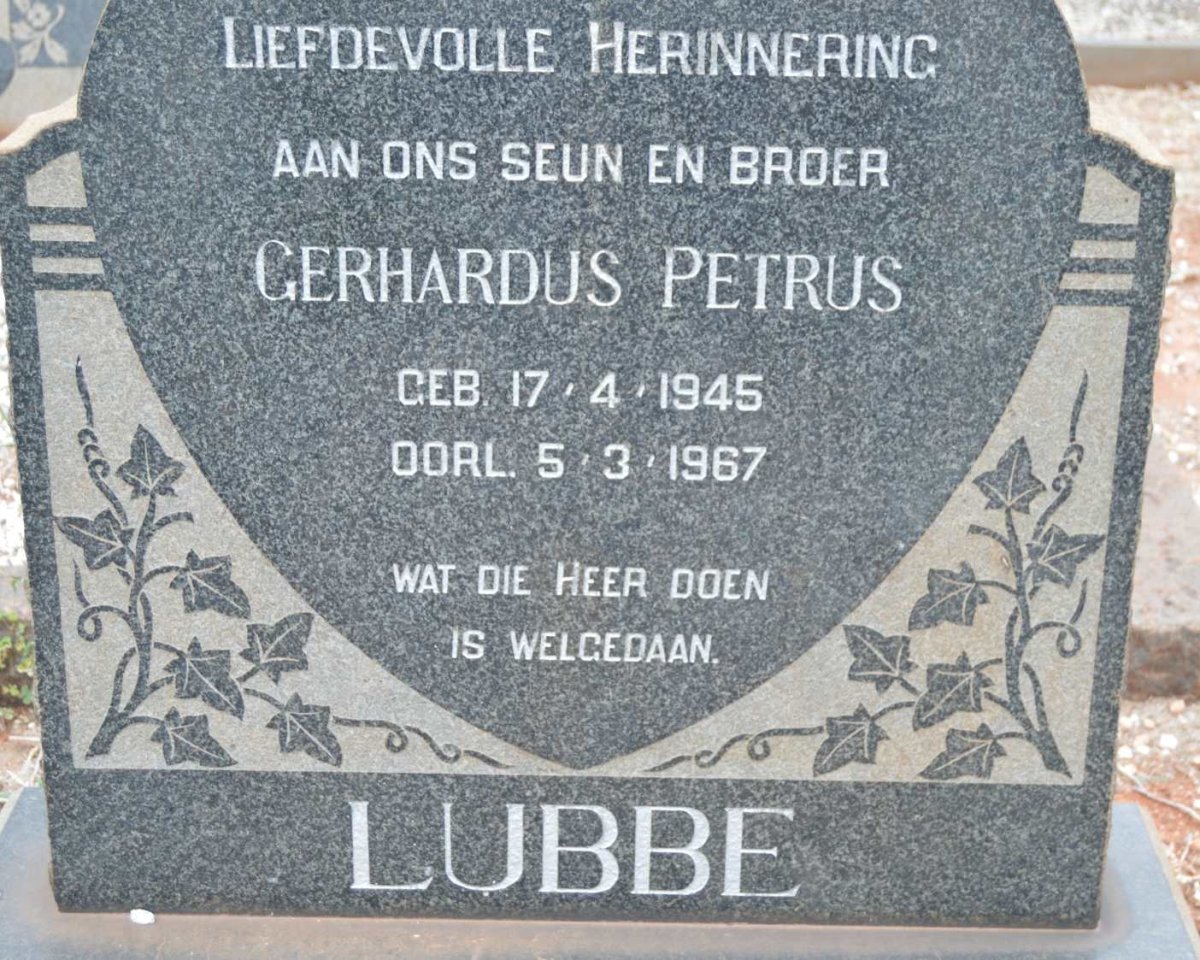 LUBBE Gerhardus Petrus 1945-1967