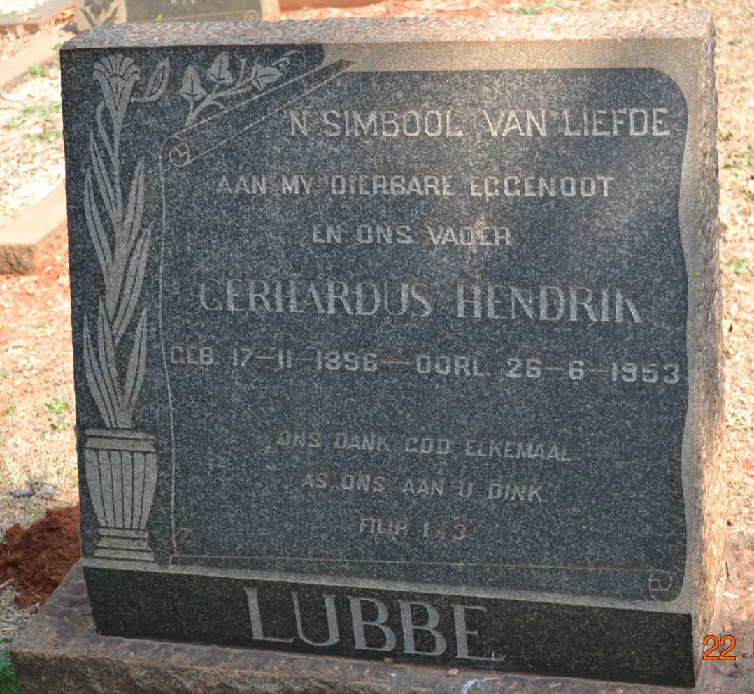 LUBBE Gerhardus Hendrik 1896-1953