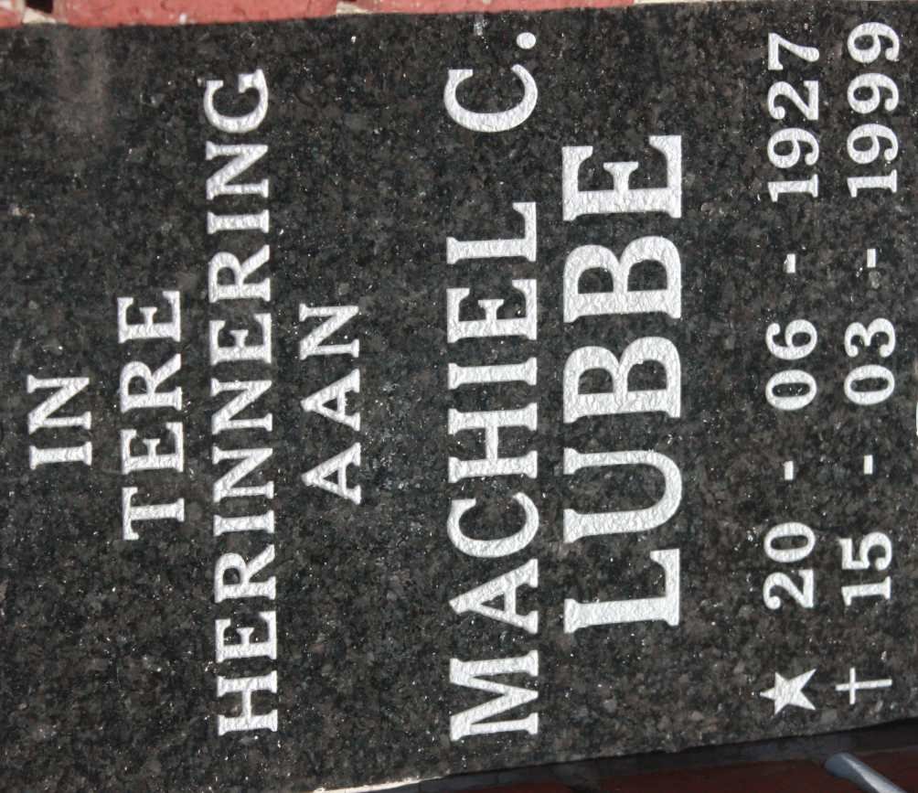 LUBBE Machiel C. 1927-1999