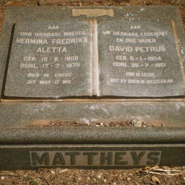 MATTHEYS David Petrus 1904-1951 &amp; Hermina Fedrika Aletta 1906-1975