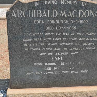 MacDONALD Archibald 1892-1955 &amp; Sybil HARRIS 1893-1972