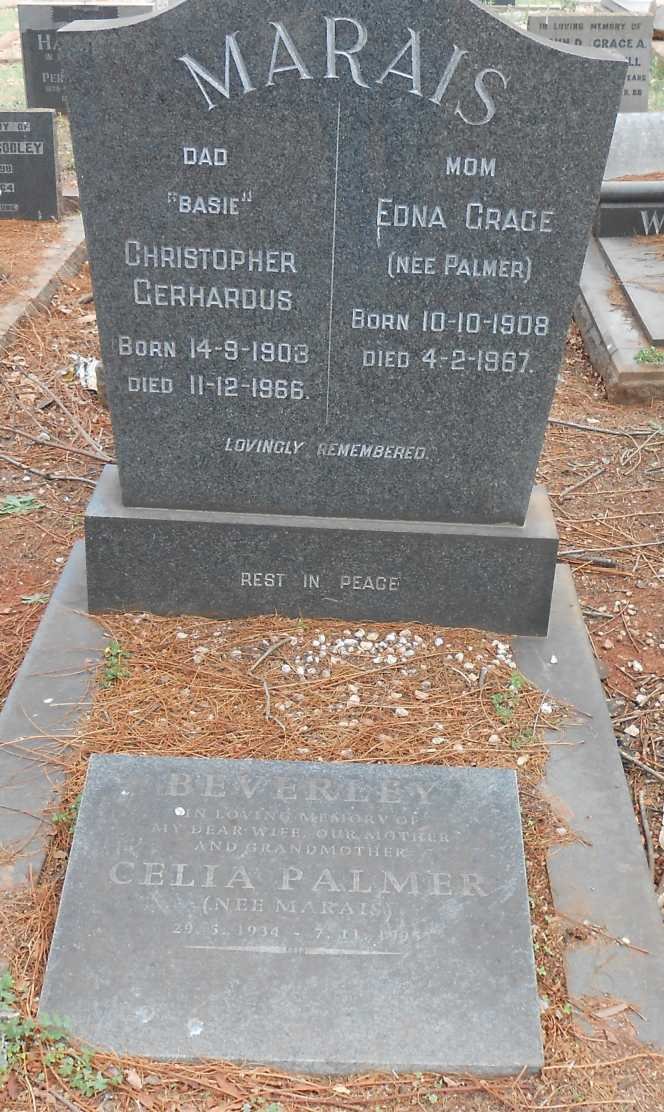 MARAIS Christopher Gerhardus 1903-1966 & Edna Grace PALMER 1908-1967 :: BEVERLEY Celia Palmer nee MARAIS 1934-19??