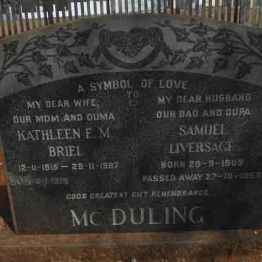 McDULING Samuel Liversage 1909-1959 &amp; Kathleen E.M. BRIEL 1915-1987