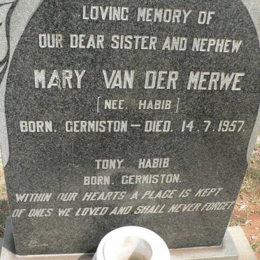 MERWE Mary, van der nee HABIB -1957 :: HABIB Tony