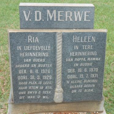 MERWE Ria, v.d. 1926-1928 :: V.D. MERWE Heleen 1970-1971