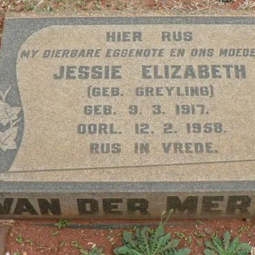 MERWE Jessie Elizabeth, van der nee GREYLING 1917-1958