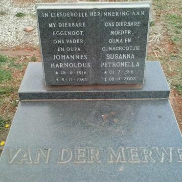 MERWE Johannes Harnoldus, van der 1916-1985 &amp; Susanna Petronella 1916-2002