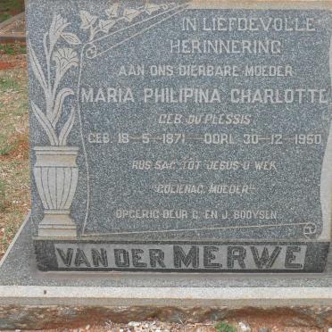 MERWE Maria Philipina Charlotte, van der nee DU PLESSIS 1871-1950
