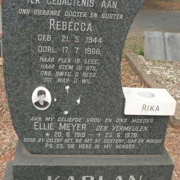 MEYER Ellie nee VERMEULEN 1919-1979 :: KAPLAN Rebecca 1944-1966