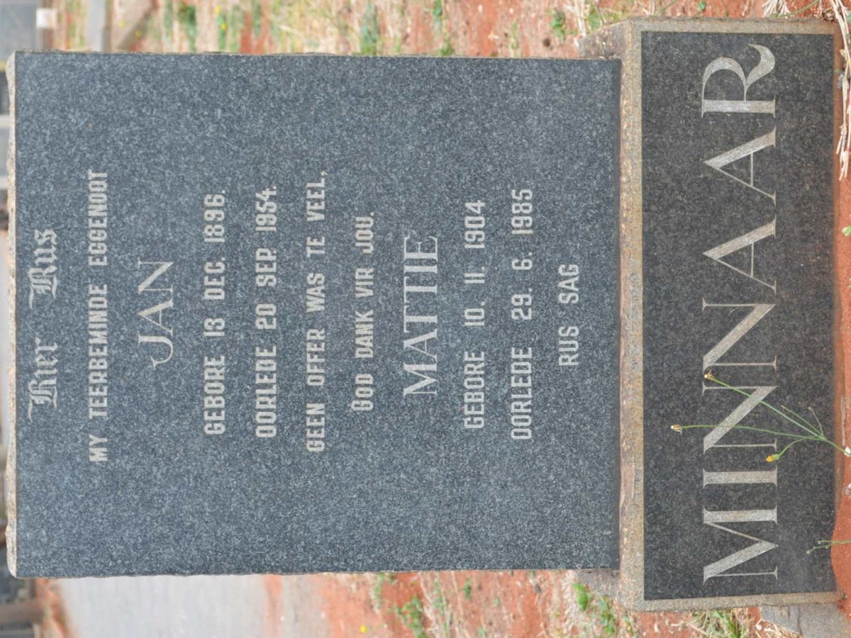 MINNAAR Jan 1896-1954 &amp; Mattie 1904-1985
