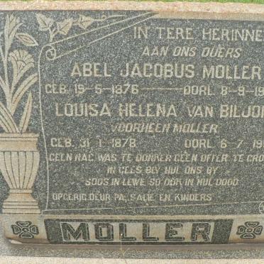 MOLLER Abel Jacobus 1876-1928 &amp; VAN BILJON Louisa Helena formerly MOLLER 1878-1953