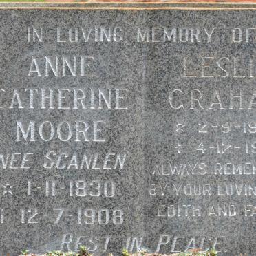 MOORE Leslie Graham 1923-1995 :: MOORE Anne Catherine nee SCANLEN 1830-1908