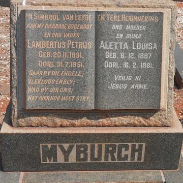 MYBURGH Lambertus Petrus 1891-1951 &amp; Aletta Louisa 1897-1981