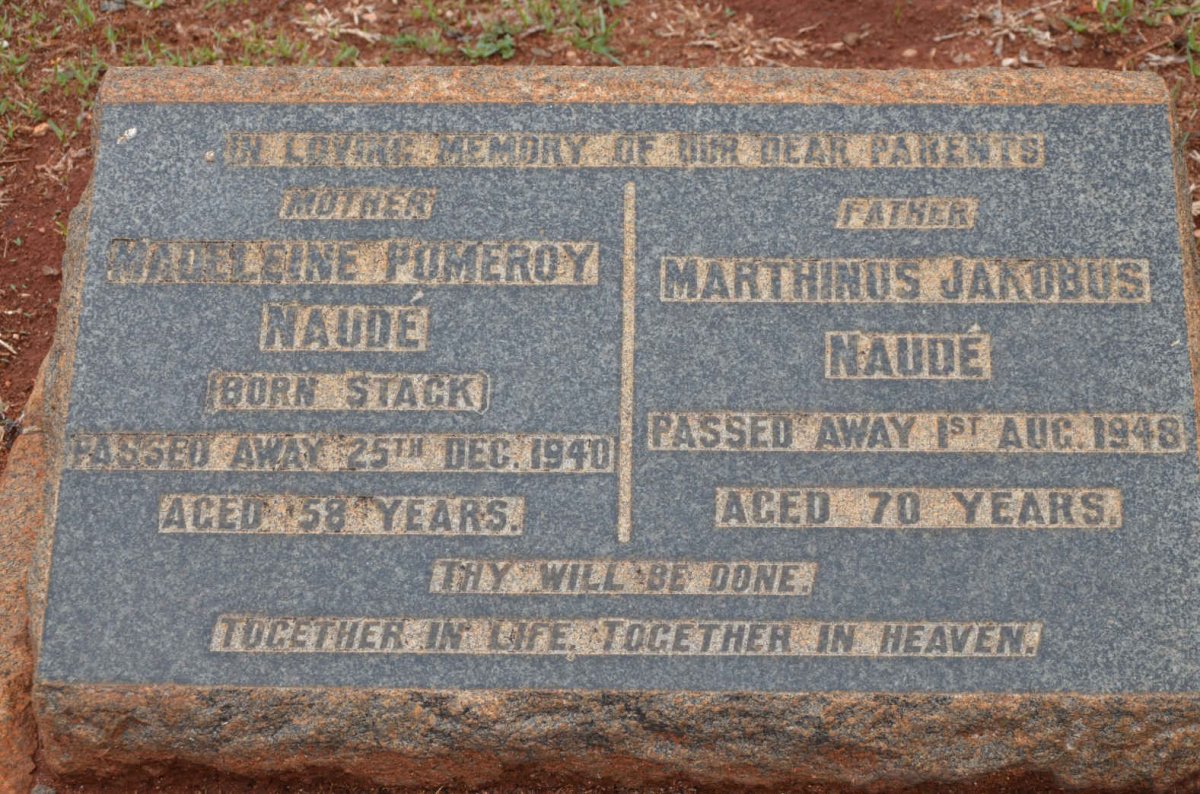 NAUDÉ Marthinus Jakobus -1948 &amp; Madeleine Pomeroy STACK -1940