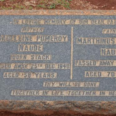NAUDÉ Marthinus Jakobus -1948 &amp; Madeleine Pomeroy STACK -1940