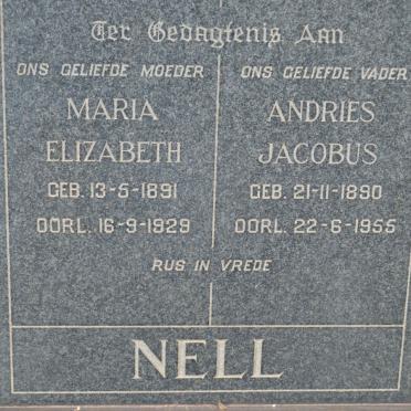 NELL Andries Jacobus 1890-1955 &amp; Anna Elizabeth 1891-1929