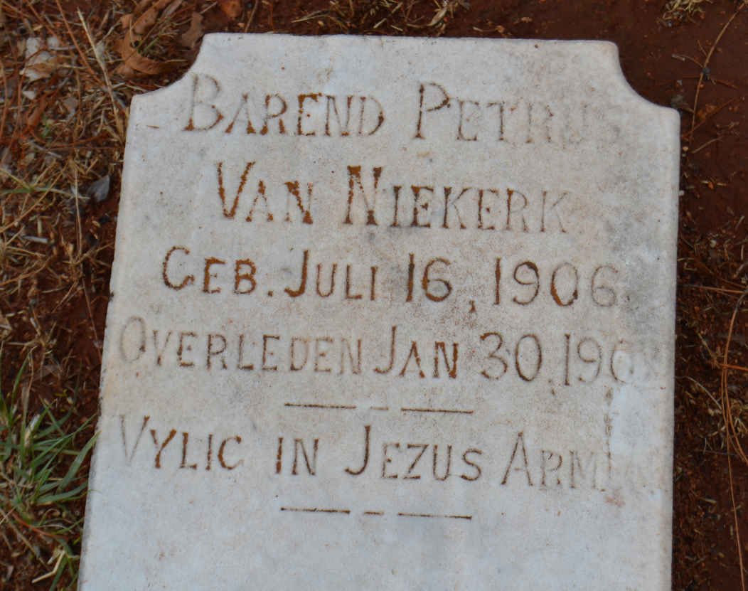 NIEKERK Barend Petrus, van 1906-190?