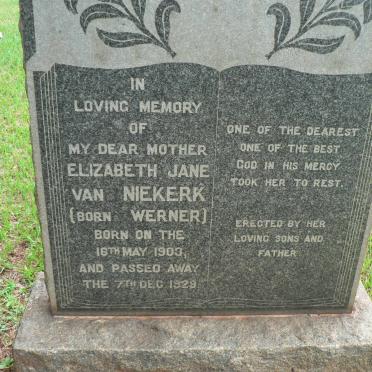 NIEKERK Elizabeth Jane, van nee WERNER 1903-1929