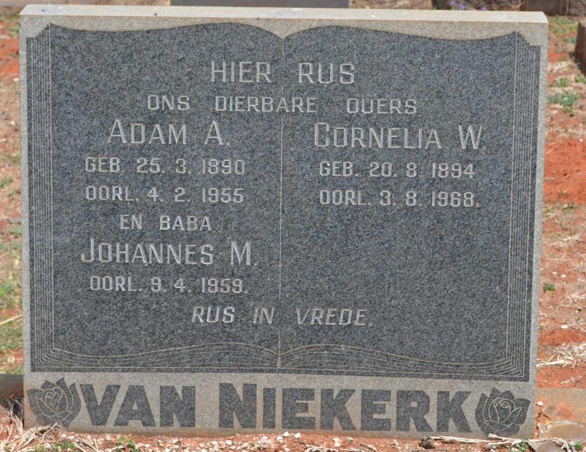 NIEKERK Adam A., van 1890-1955 &amp; Cornelia W. 1894-1968 :: VAN NIEKERK Johannes M. -1959