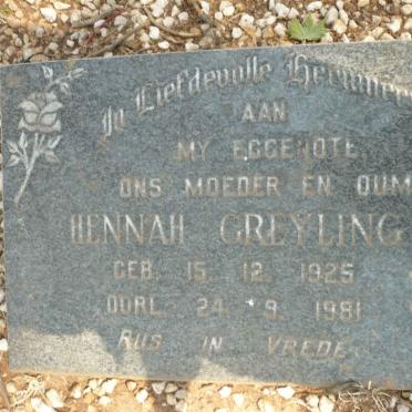 OLIVIER Jeremias Cornelius 1882-1957 &amp; Maria Elizabeth SAAYMAN 1883-1950 :: GREYLING Hennah 1925-1981