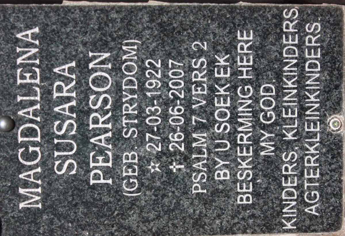PEARSON Magdalena Susara nee STRYDOM 1922-2007