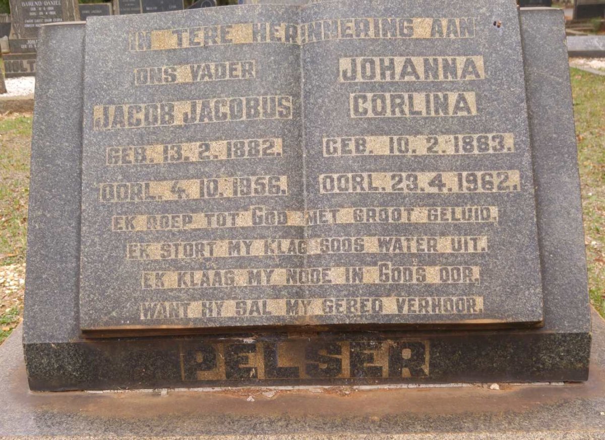 PELSER Jacob Jacobus 1882-1956 &amp; Johanna Corlina 1883-1962
