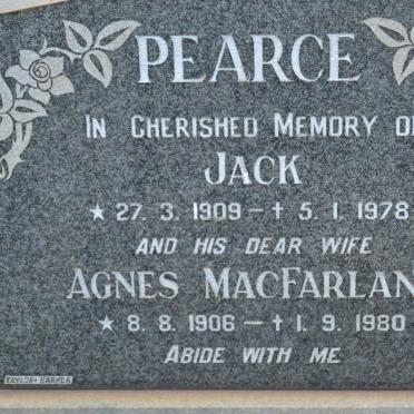 PEARCE Jack 1909-1978 &amp; Agnes MacFARLANE 1906-1980