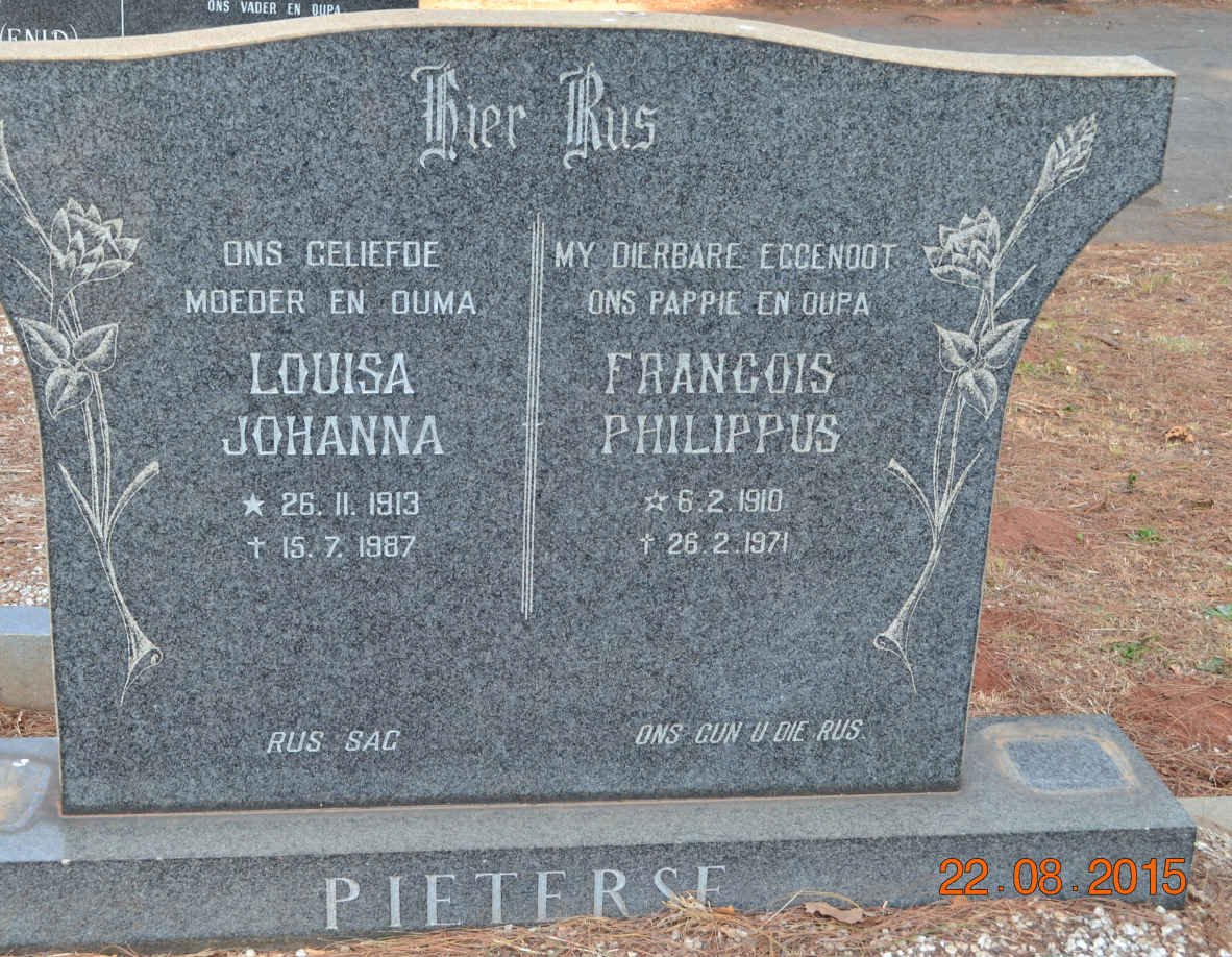 PIETERSE Francois Philippus 1910-1971 &amp; Louisa Johanna 1913-1987
