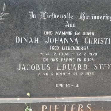 PIETERS Jacobus Eduard Steyn 1899-1975 &amp; Dinah Johanna Christina LIEBENBERG 1904-1970
