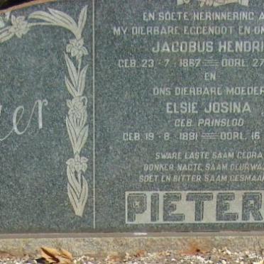 PIETERS Jacobus Hendrik 1867-1951 &amp; Elsie Josina PRINSLOO 1881-1962