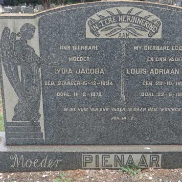 PIENAAR Louis Adriaan Daniel 1895-1954 &amp; Lydia Jacoba STANDER 1894-1972