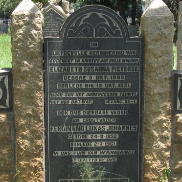 PIETERSE Ferdinand Lukas Johannes 1892-1961 &amp; Elizabeth Susanna 1899-1931