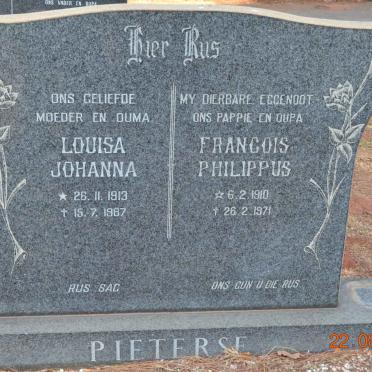 PIETERSE Francois Philippus 1910-1971 &amp; Louisa Johanna 1913-1987