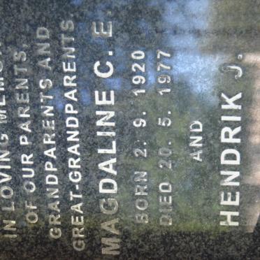 PLESSIS Hendrik J., du 1916-1995 &amp; Magdaline C.E. 1920-1977