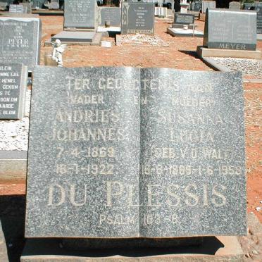 PLESSIS Andries Johannes, du 1869-1922 &amp; Susanna Lucia VAN DER WALT 1869-1958