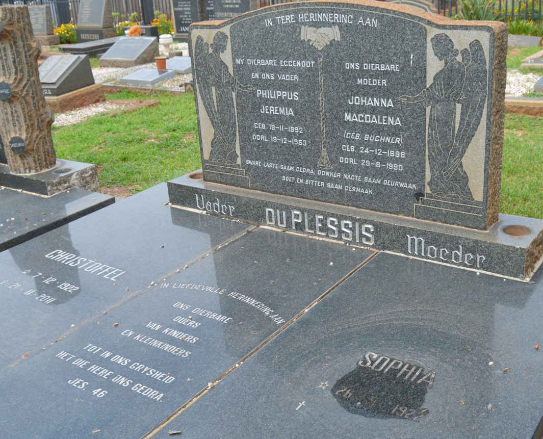 PLESSIS Philippus Jeremia, du 1892-1953 &amp; Johanna Magdalena BUCHNER 1898-1990
