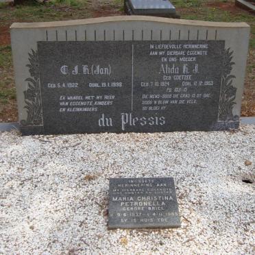 PLESSIS C.J.H., du 1922-1998 &amp; Alida H.J. COETZEE 1924-1963 :: PLESSIS Maria Christina Petronella, du nee BRIEL 1937-1985