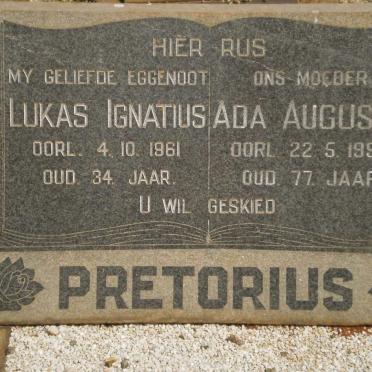 PRETORIUS Lukas Ignatius -1961 &amp; Ada Augusta -1998