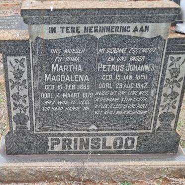 PRINSLOO Petrus Johannes 1890-1947 &amp; Martha Magdalena VAN DYK 1889-1979
