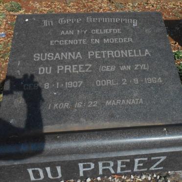 PREEZ Susanna Petronella, du nee VAN ZYL 1907-1964 :: DU PREEZ Gerrit M.J. 1930-1975